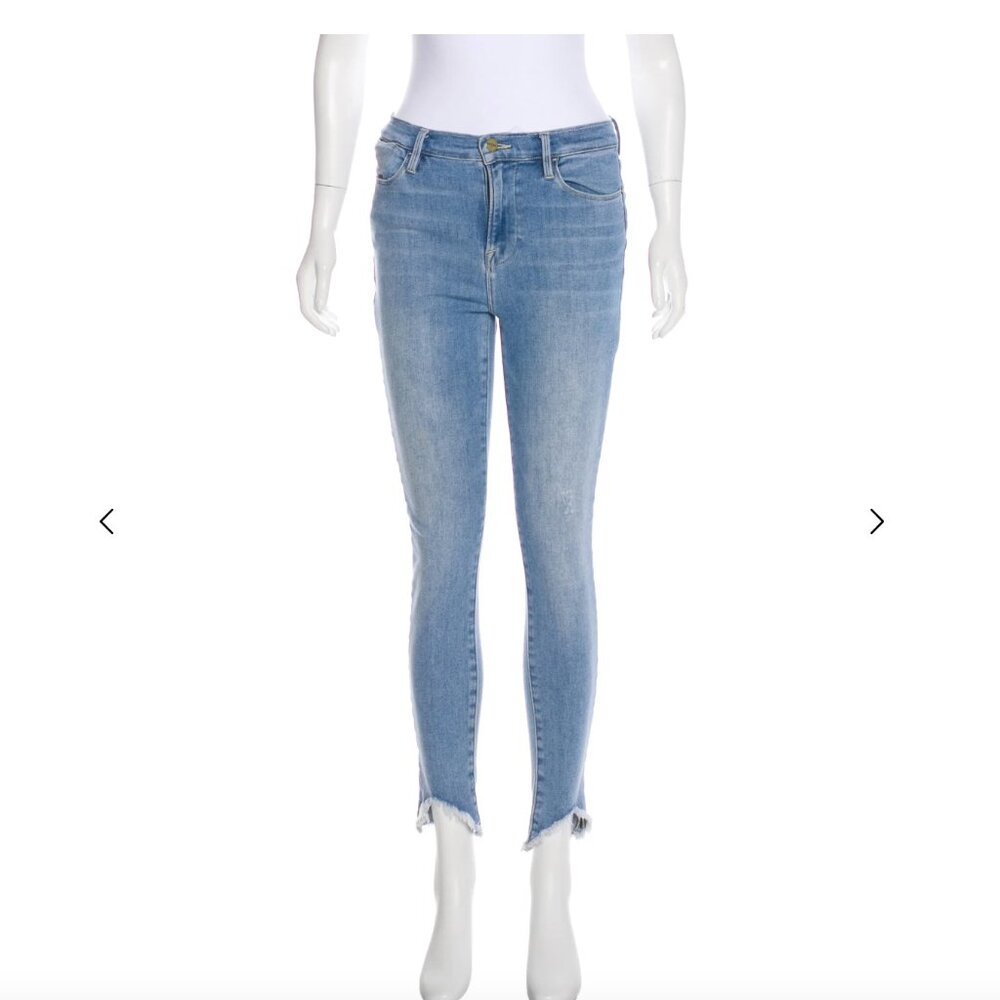 FRAME Mid-Rise Skinny Jeans with raw hem